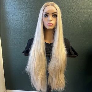 New! Blonde Lace Front Wig Synthetic, Long Straight, Ash Blonde